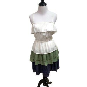 iLook Women's Mini Dress S Small Tiered Spaghetti Straps Lace Overlays Boho